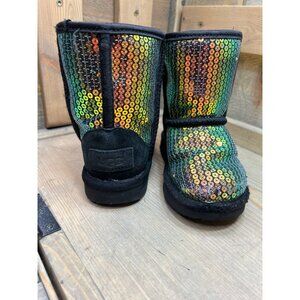 Ugg Boots Girls Sz 8 Classic II Multicolor Sequin Leather Pullon Booties Shoes